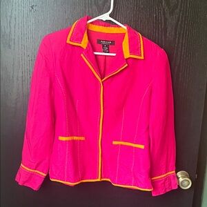 Parisian Works Women's Vibrant Pink Blazer with Yellow Trim